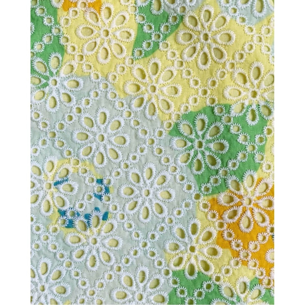 NWT Sabo Skirt Floral Eyelet Mini Dress Lined Yellow Green Cotton Peplum 8 - Picture 5 of 7